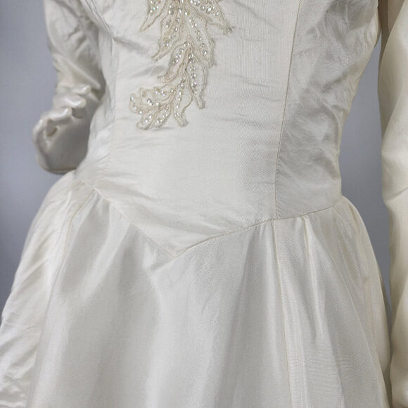 Vintage Cream Sequined Floral Detail Drop Shoulder Wedding Dress Size XS - Picture 5 of 16